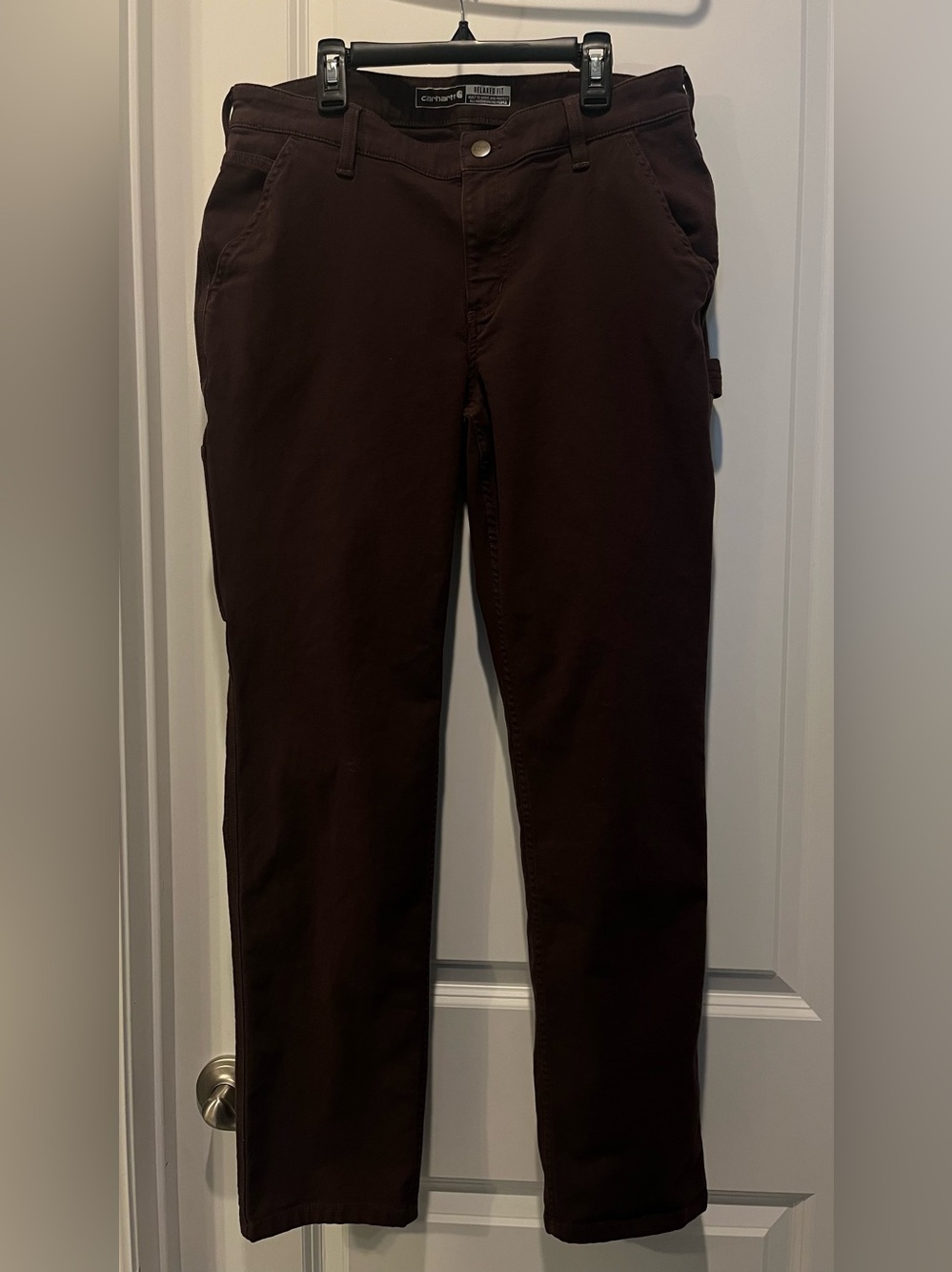 Women’s CARHARTT RELAXED FIT Dark Brown Canvas Work Pants Size 6R